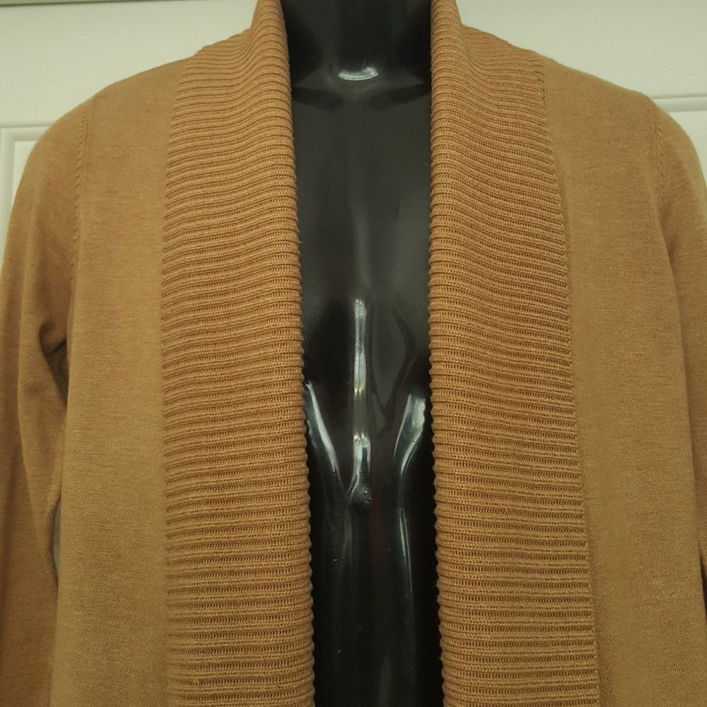 Women's INC International Concepts  Ruffle Open Cardigan  Size S  Brown - Picture 3 of 6